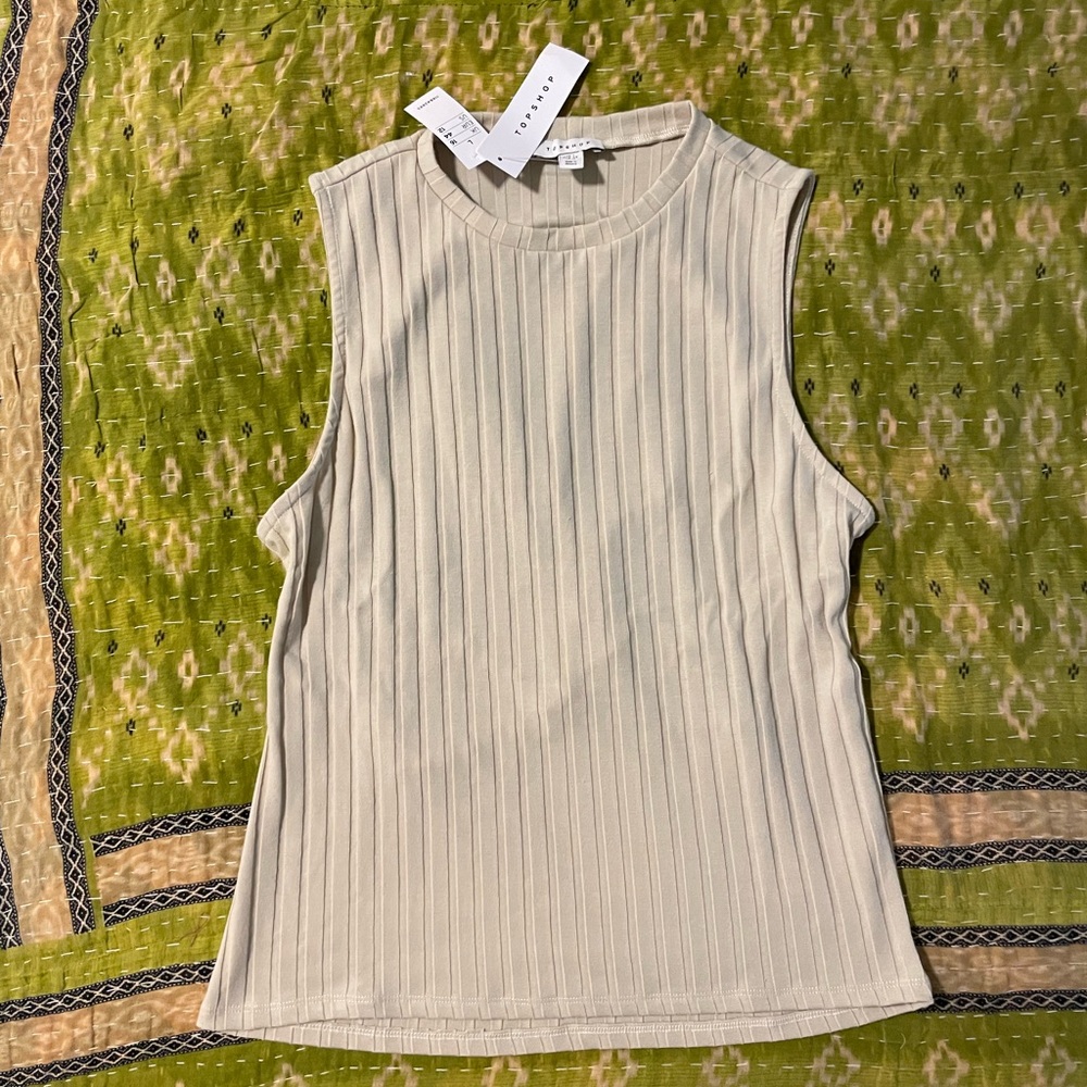 Topshop Cream Ribbed Tank Top